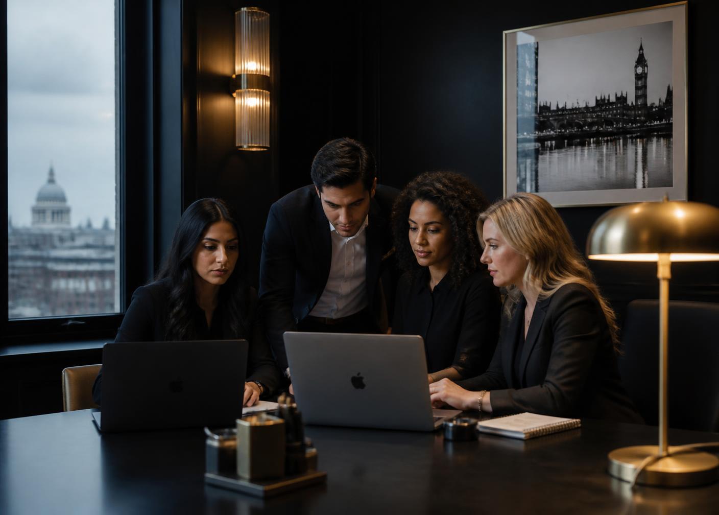 Administrative team reviewing delegate records together in a London office